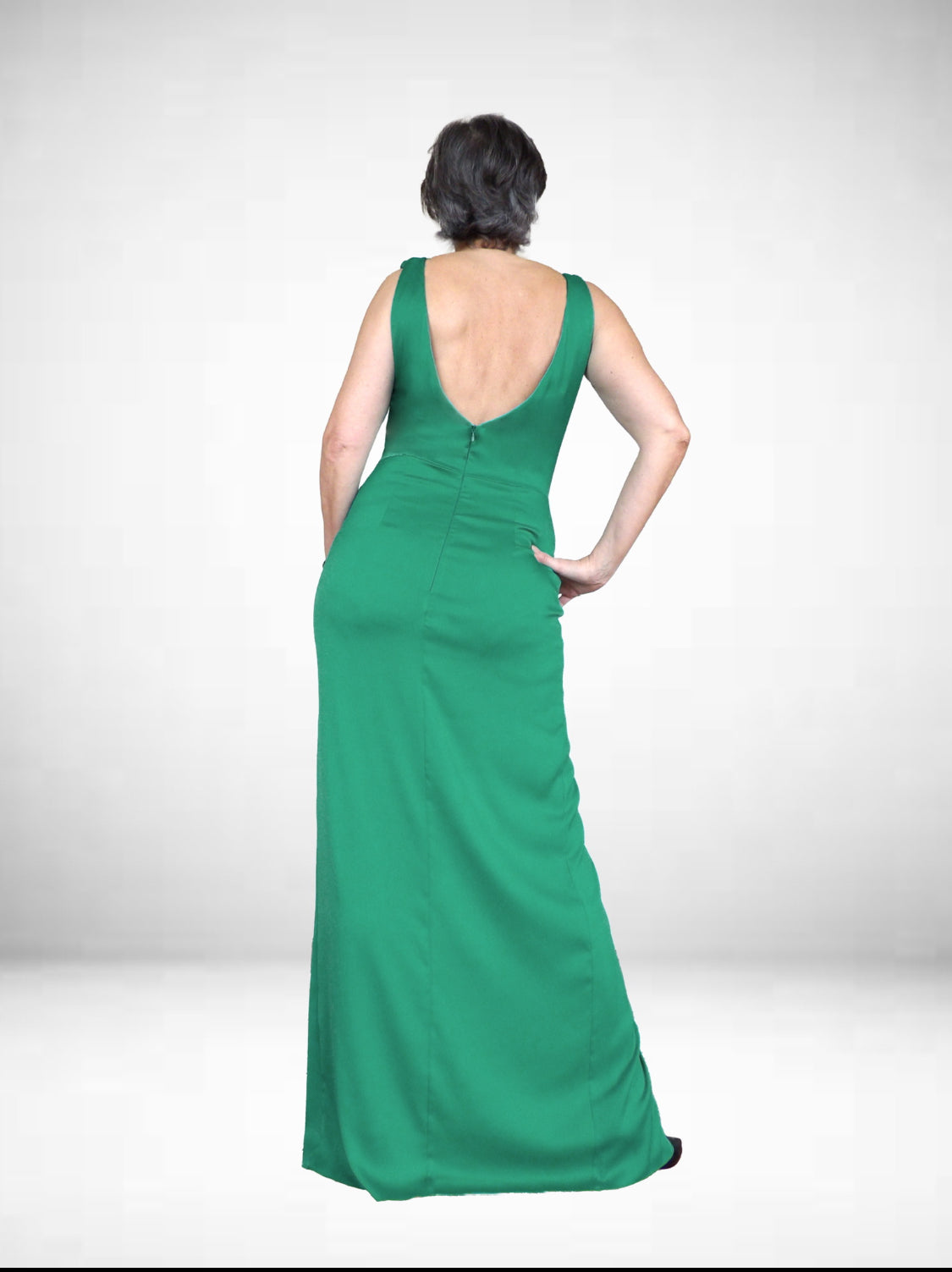 Vestito lungo verde smeraldo con scollatura a V e spacco centrale - HERYSA - Made in Spain
