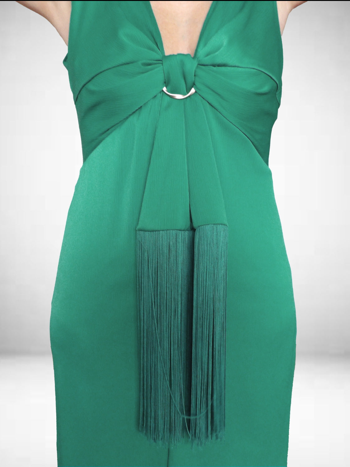 Vestito lungo verde smeraldo con scollatura a V e spacco centrale - HERYSA - Made in Spain