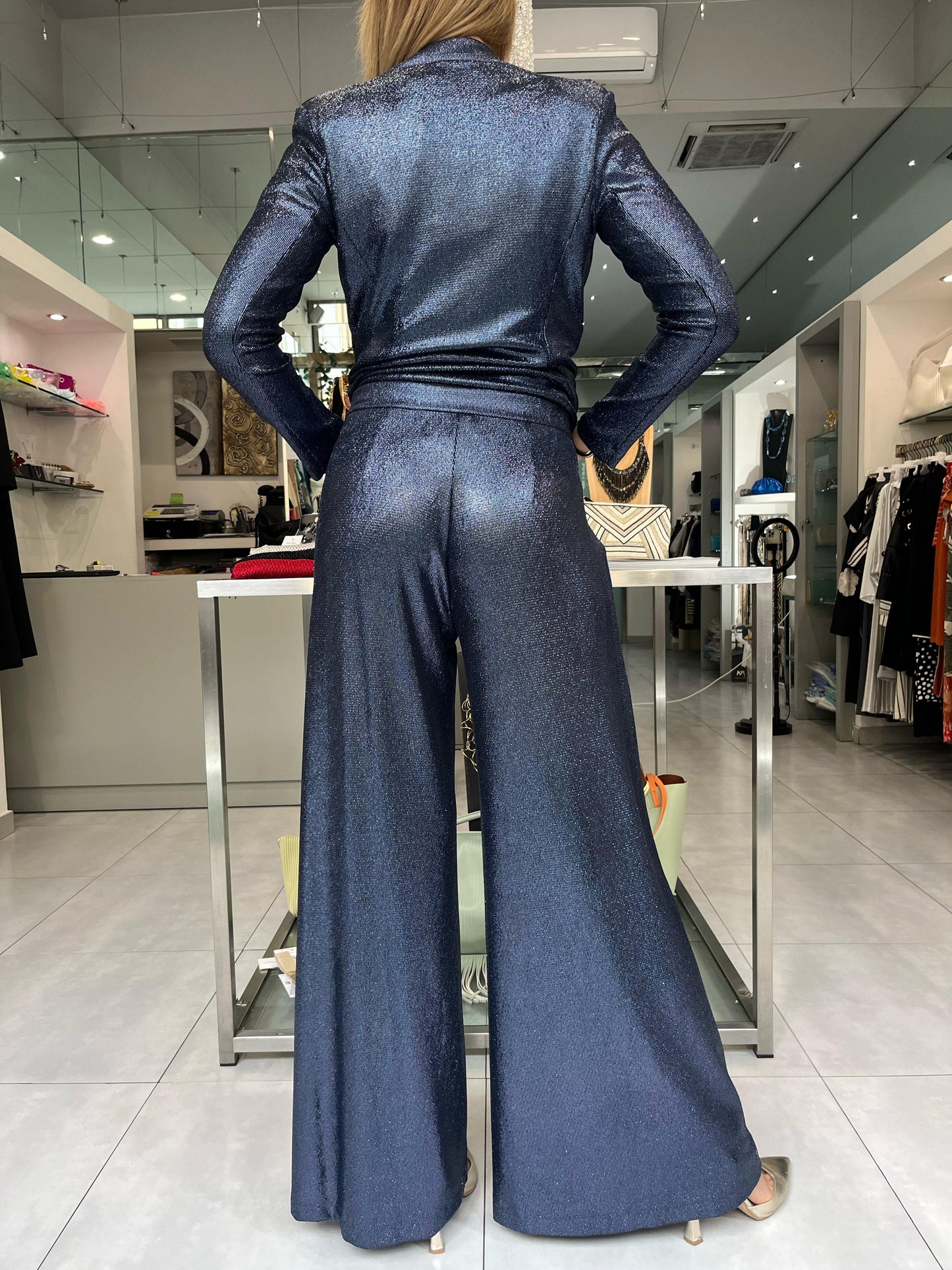 Pantalone ampio laminato blu - Siste’S - Made in Italy -