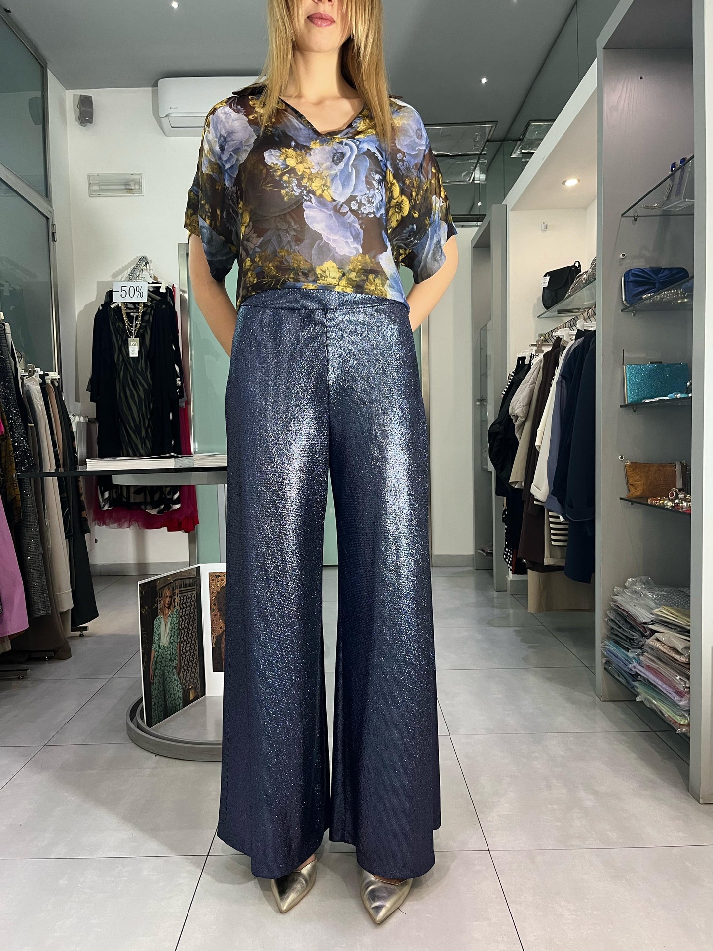 Pantalone ampio laminato blu - Siste’S - Made in Italy -