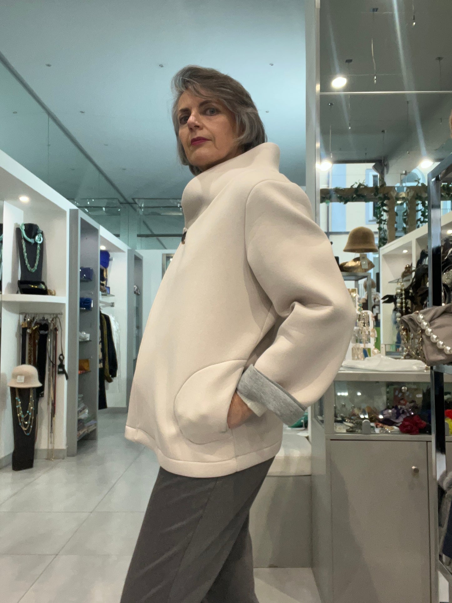 Giaccone in neoprene panna - DEJAVU -Made in Italy -