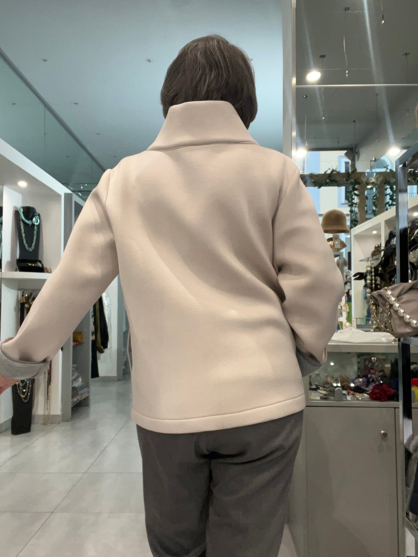 Giaccone in neoprene panna - DEJAVU -Made in Italy -