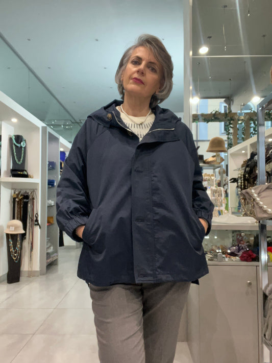 Impermeabile blu corto con cappuccio - DEJAVU - Made in Italy -