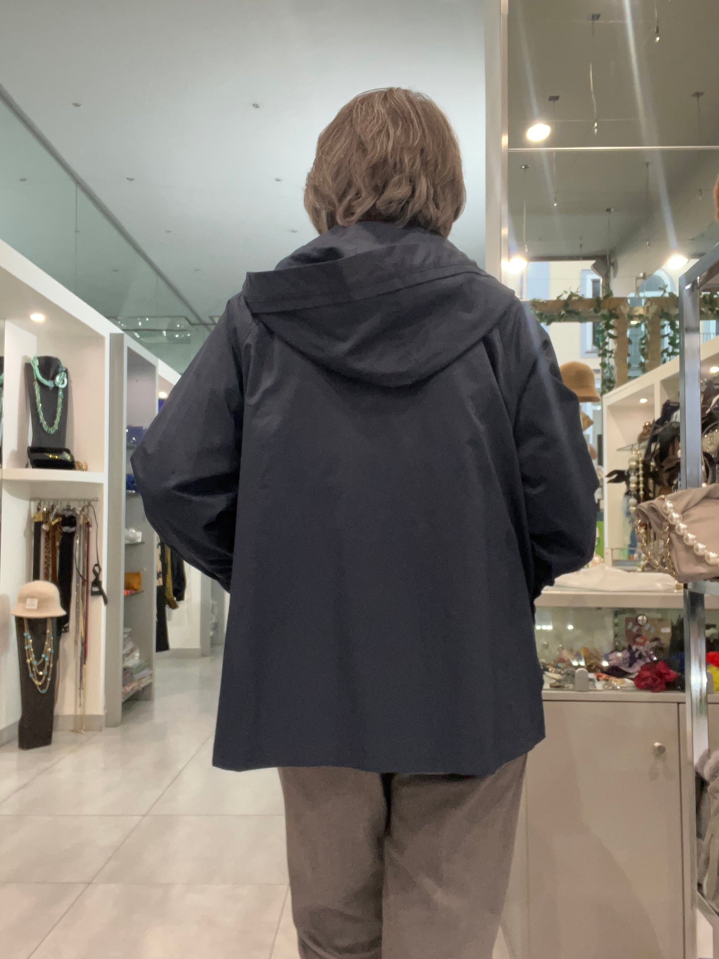Impermeabile blu corto con cappuccio - DEJAVU - Made in Italy -