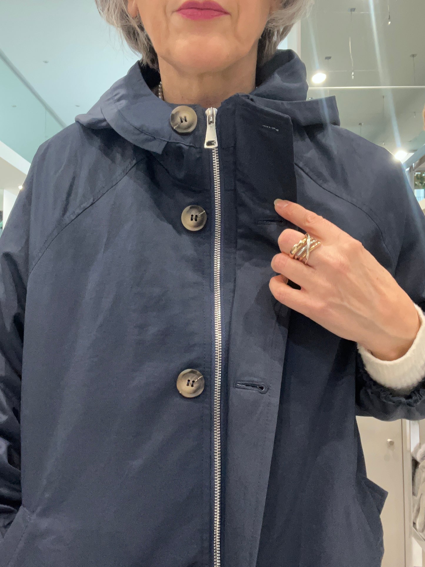 Impermeabile blu corto con cappuccio - DEJAVU - Made in Italy -
