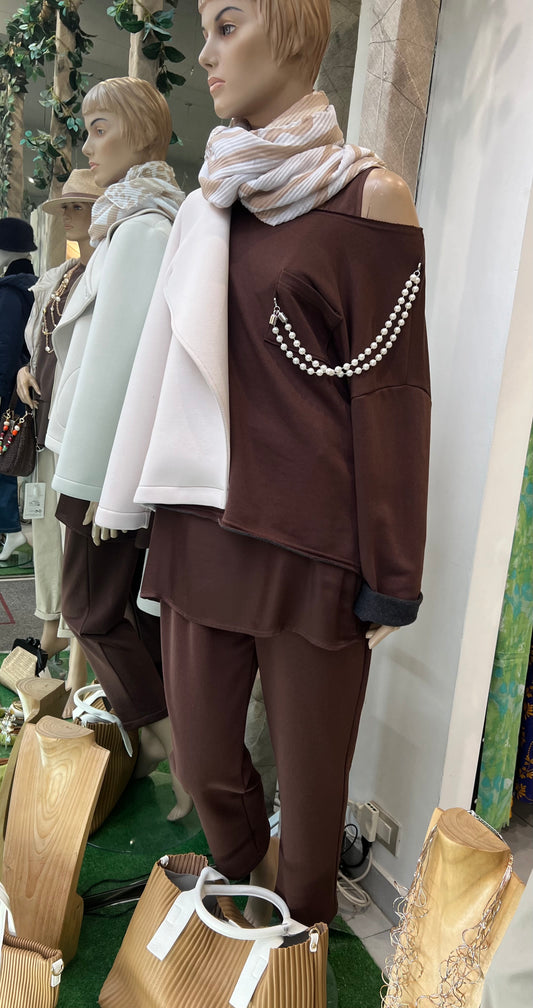 Pantalone felpa moro con tasche - DEJAVU - Made in Italy -