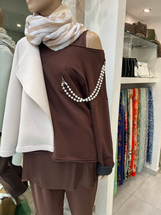Felpa in cotone con accessorio - DEJAVÙ - Made in Italy -