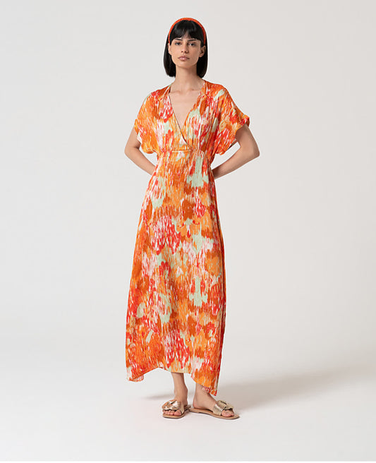 Abito in raso stampa multicolor - Surkana - Made in Spain -