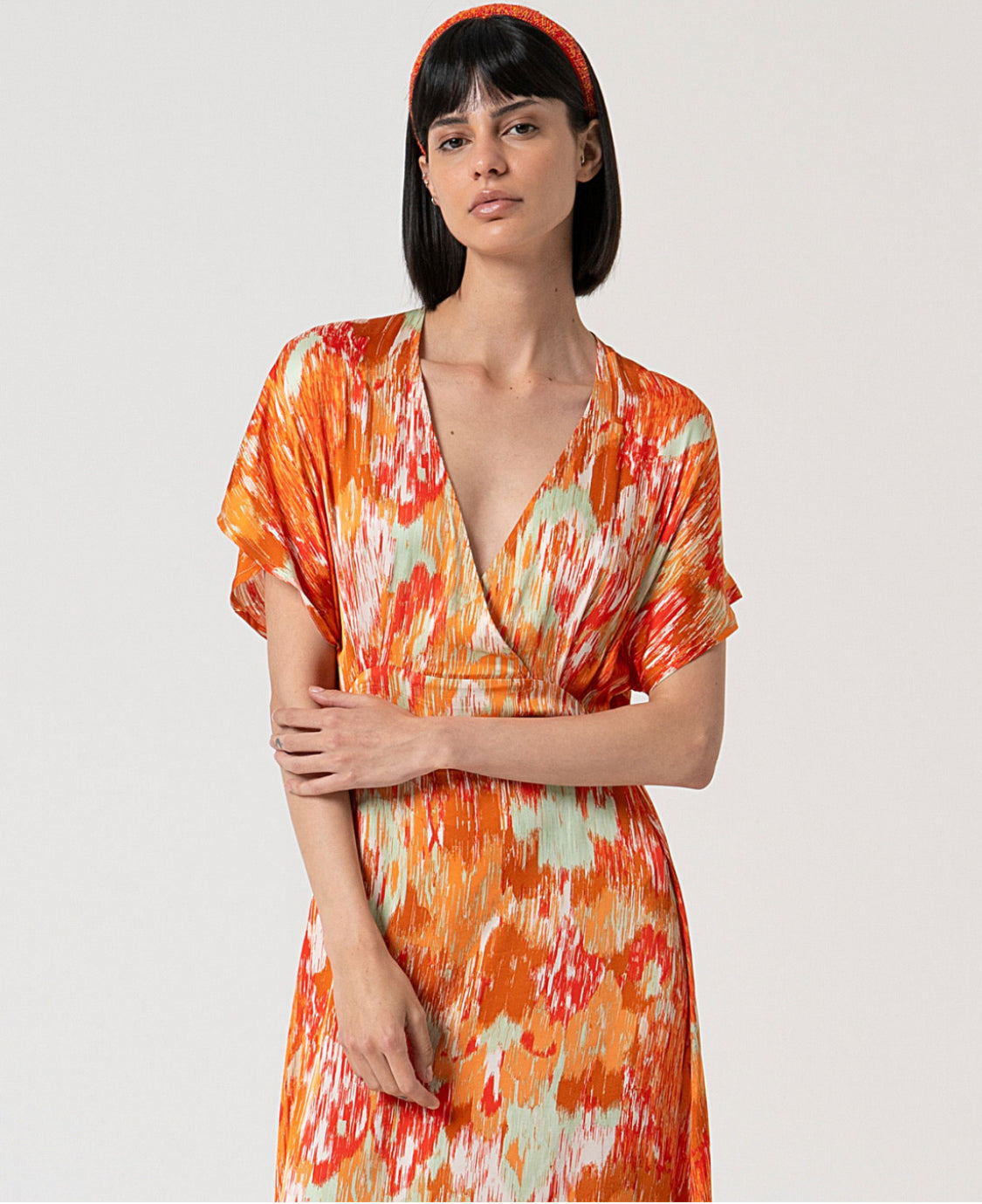 Abito in raso stampa multicolor - Surkana - Made in Spain -