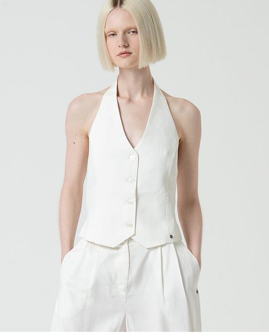 Gilet scollo all'americana tinta unita Bianco - Surkana -