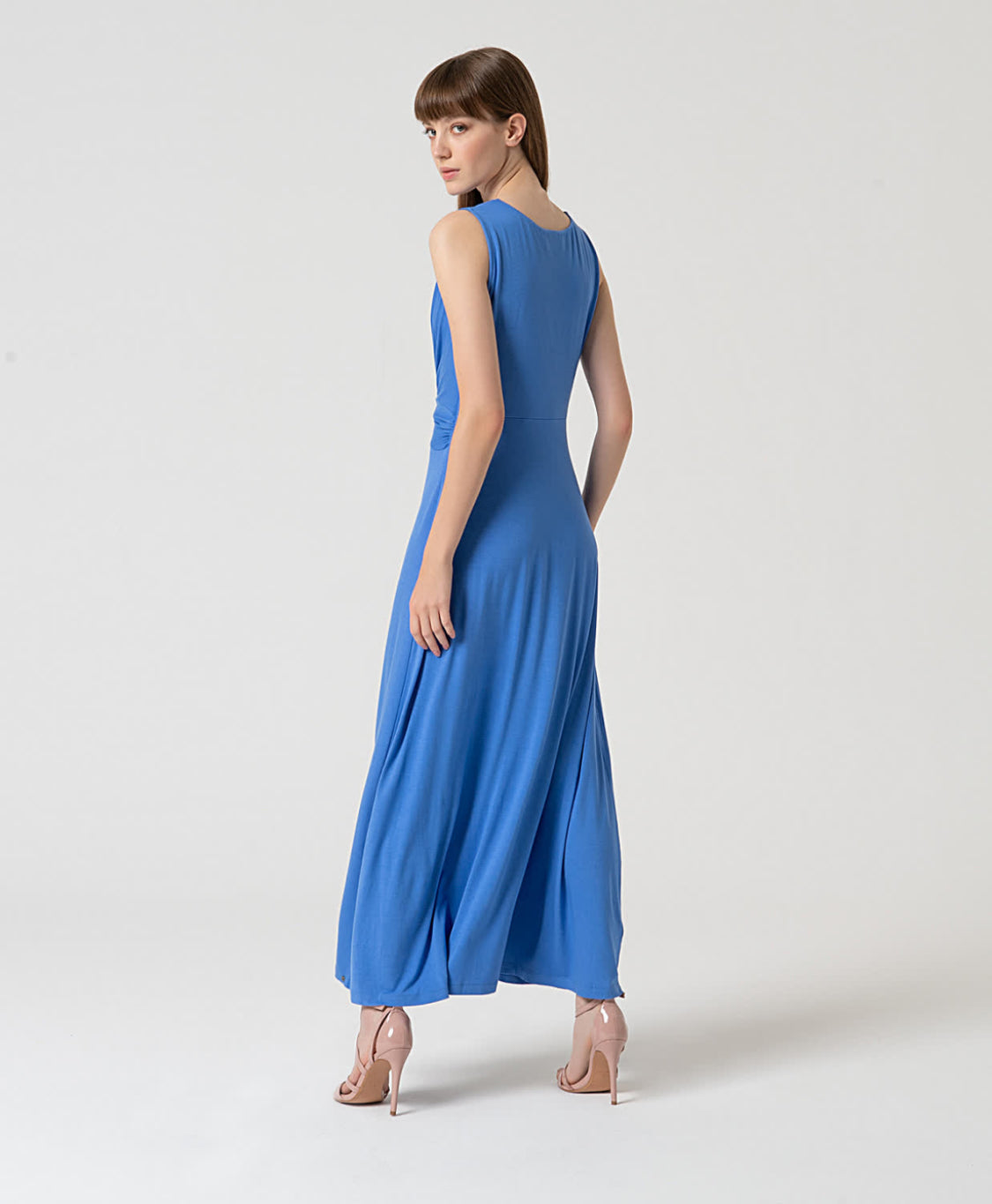 Abito elasticizzato con nodo anteriore Azzurro - Surkana -