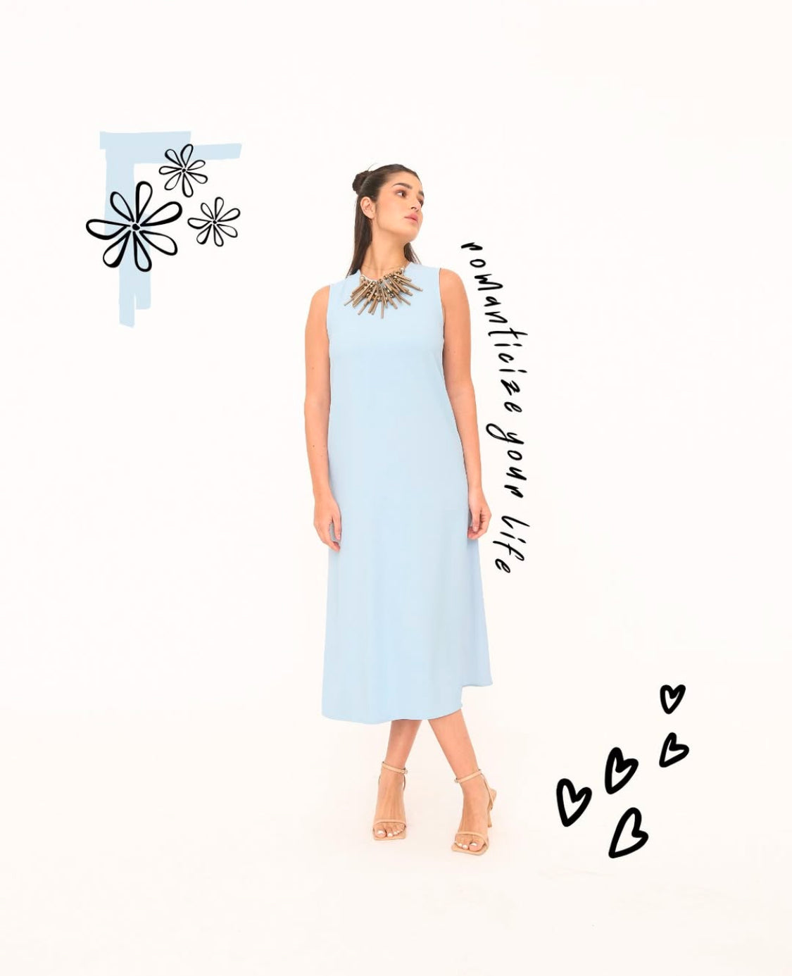 Abito lungo in crepe celeste polvere - DEJAVU - Made in Italy -
