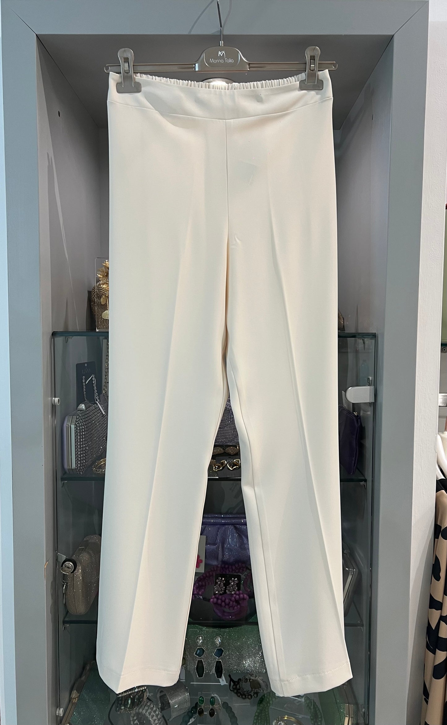 Pantalone panna in crepe fluido - Marina Talia - Made in Italy-