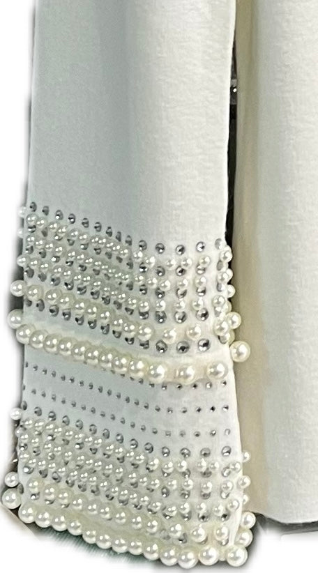 Maglia in viscosa panna scollo a V e polsi preziosi con perle - leo & ugo - Made in France - Ecò dettagli di moda