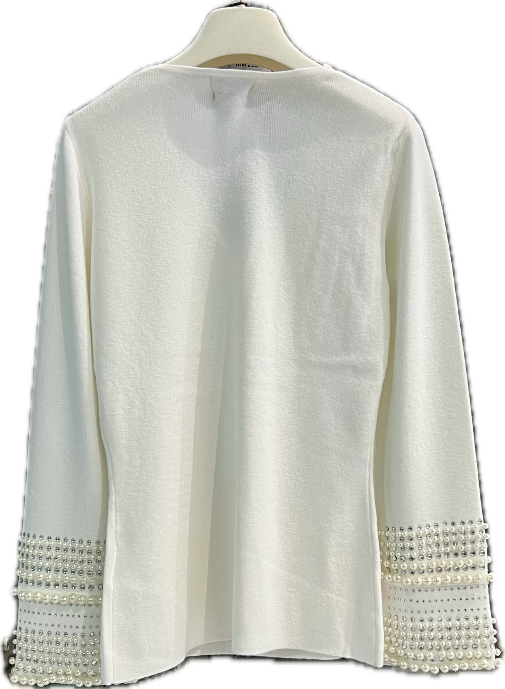 Maglia in viscosa panna scollo a V e polsi preziosi con perle - leo & ugo - Made in France - Ecò dettagli di moda