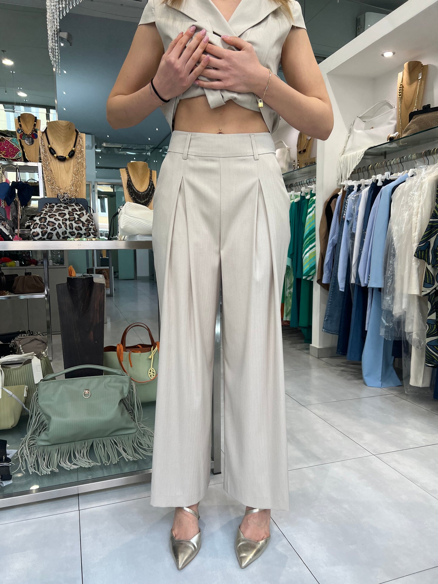 Pantalone ampio con piegone -Siste’S - Made in Italy -