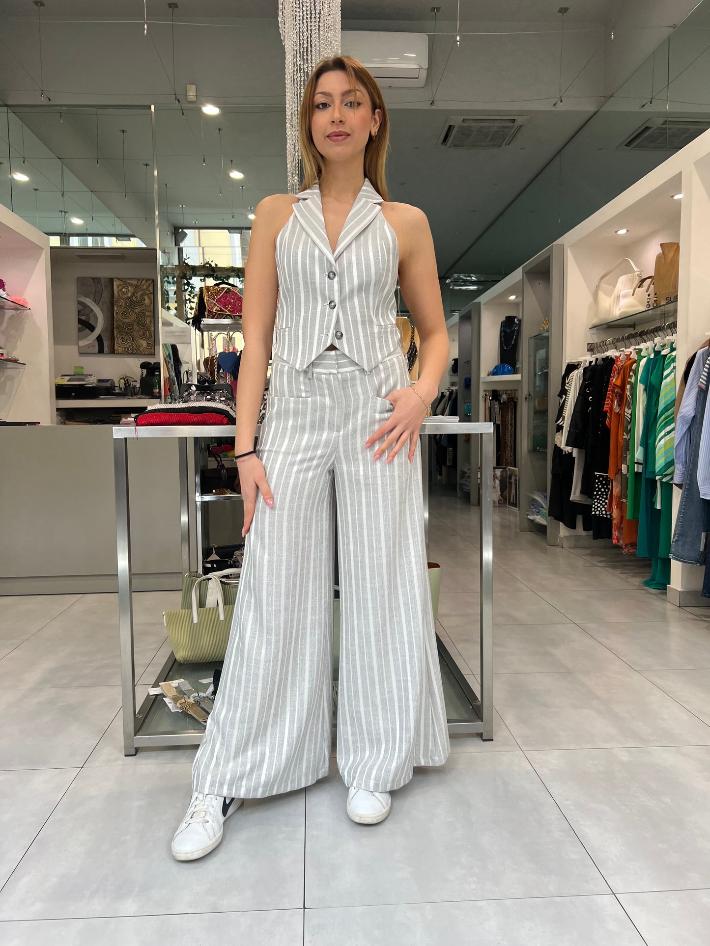 Pantalone gessato perla - Siste’s - Made in Italy -