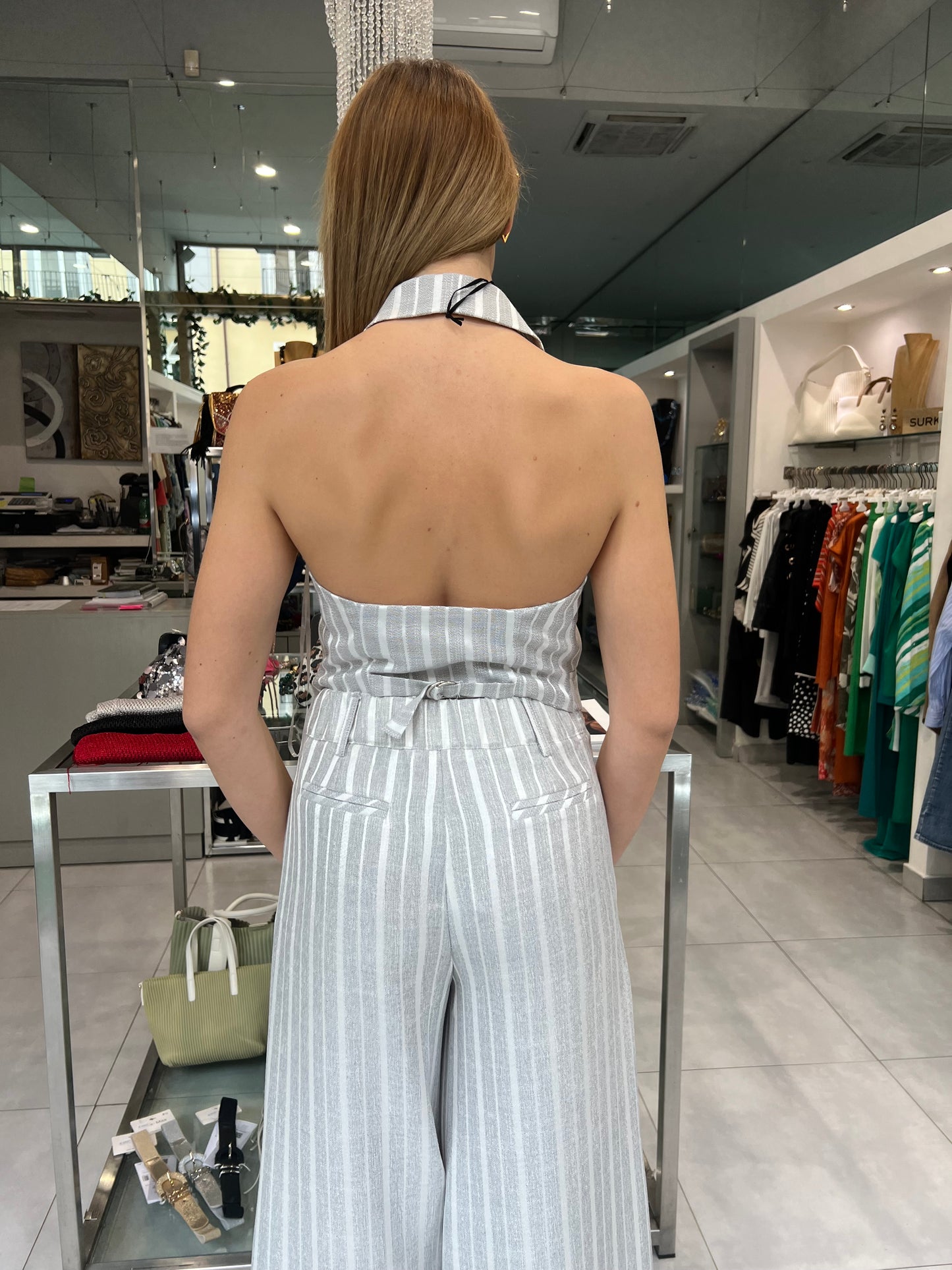 Pantalone gessato perla - Siste’s - Made in Italy -