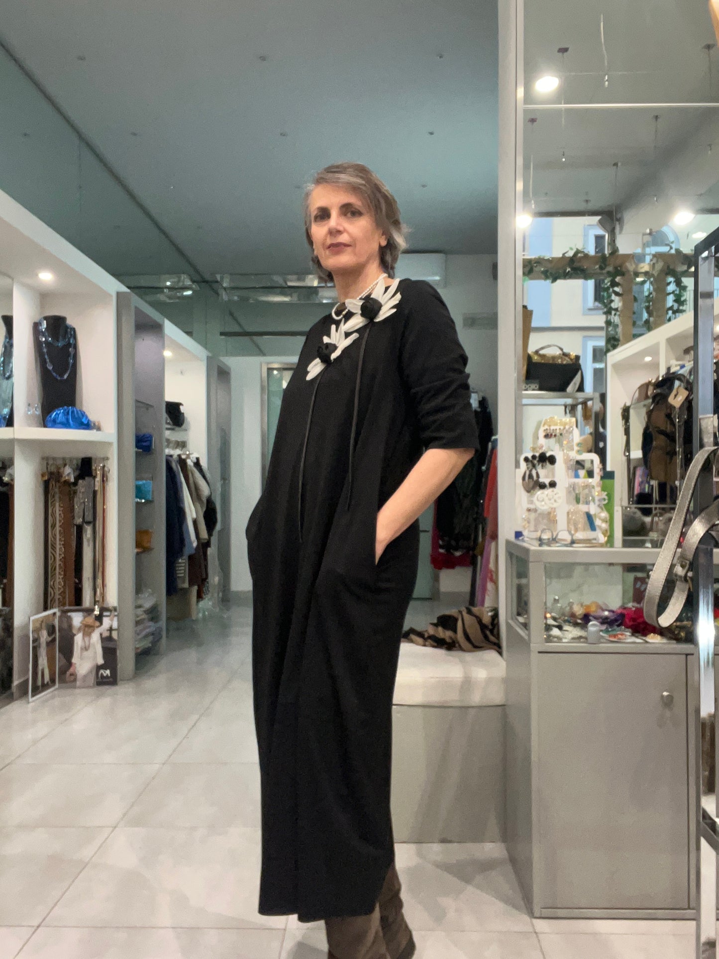 Abito lungo Jersey con fiori applicati - Marina Talia - Made in Italy -