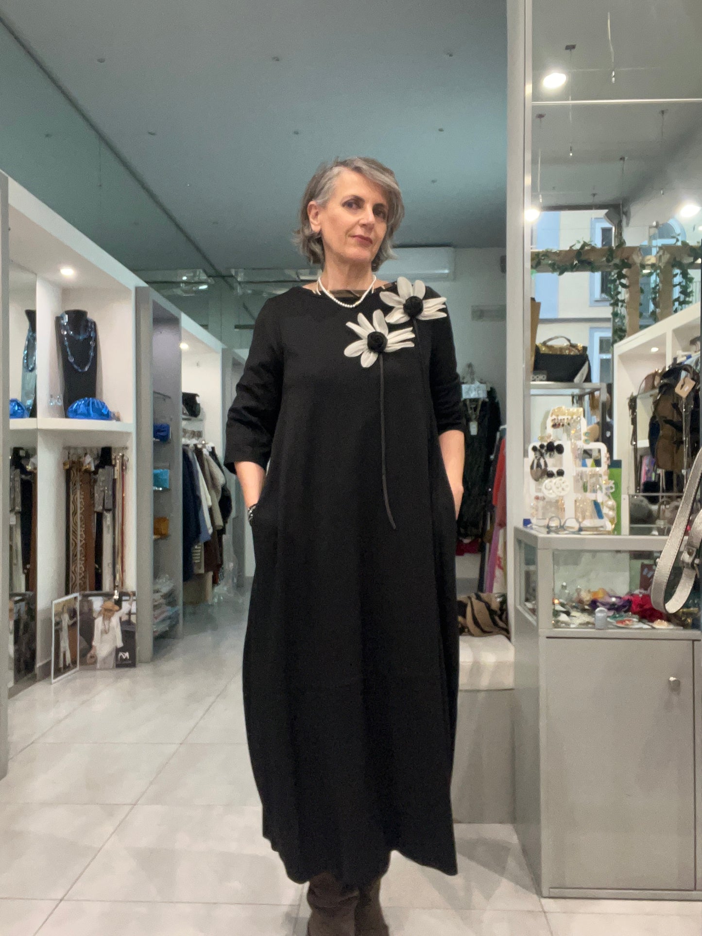 Abito lungo Jersey con fiori applicati - Marina Talia - Made in Italy -