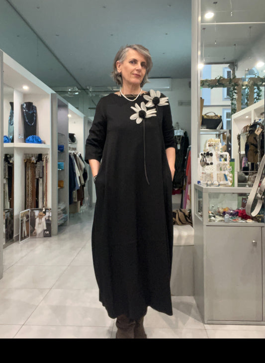Abito lungo Jersey con fiori applicati - Marina Talia - Made in Italy -