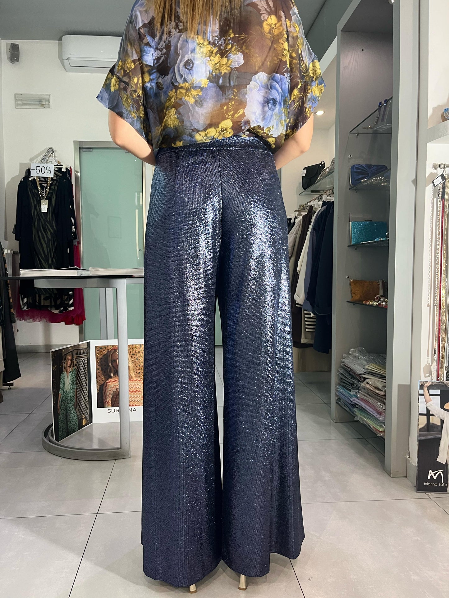 Pantalone ampio laminato blu - Siste’S - Made in Italy -